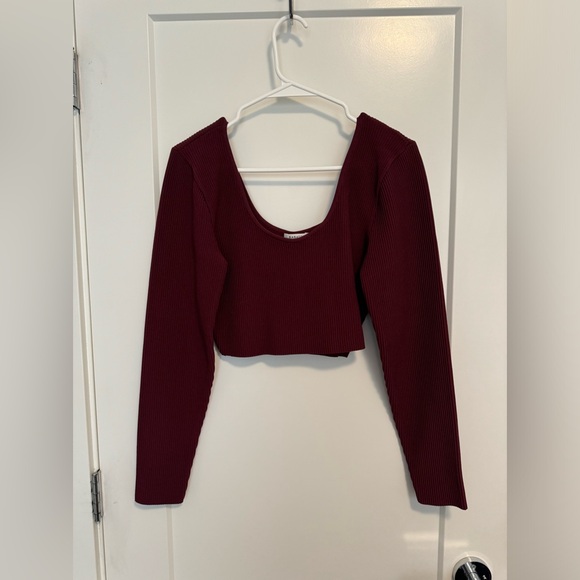 Aritzia Babaton Sculpt Knit Scoopneck Longleeve - Burgundy - Size L - Picture 1 of 3